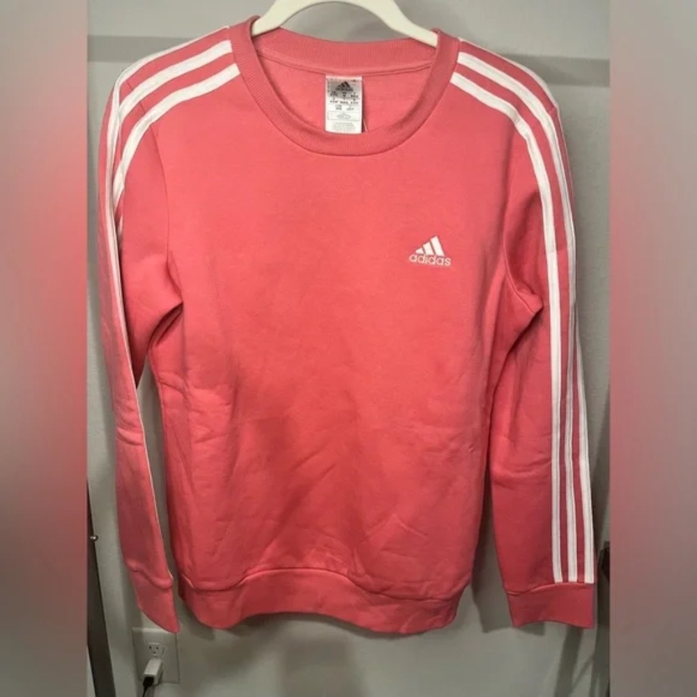 Adidas 3 Stripe Sweatshirt Pink Pullover Womens Medium Crewneck Sport